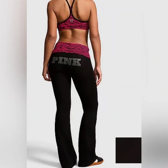PINK Victoria's Secret Black and Pink Flare Pants - Picture 1 of 1